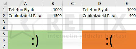 Excel if fonksiyonu kullanmak