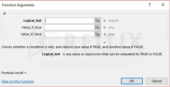 Excel if fonksiyonu arayüzü