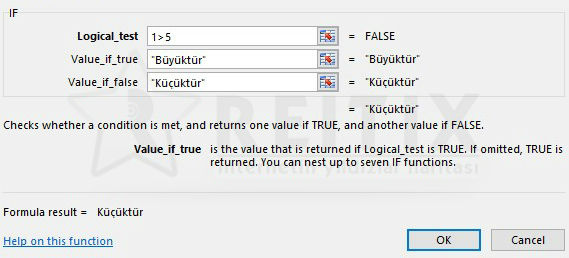 Excel if fonksiyonu parametreleri