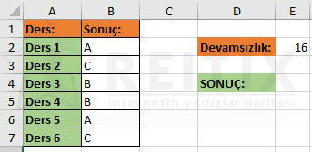 excel devamsızlık örnek