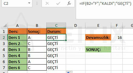 excel devamsızlık sorusu