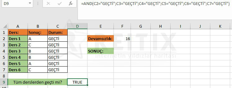 excel devamsızlık örneği