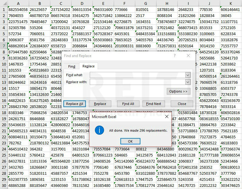 excel find and replace all