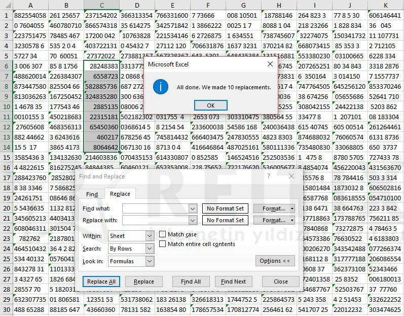 excel bul ve değiştir