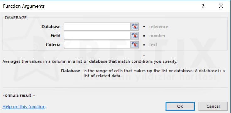 Excel DAVERAGE fonksiyonu