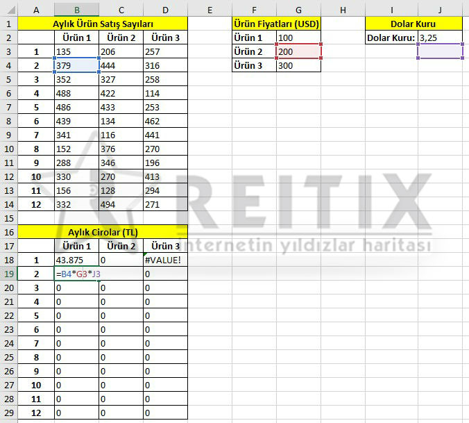 Excel formül hücre sabitlemek