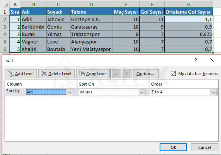 excel sorting