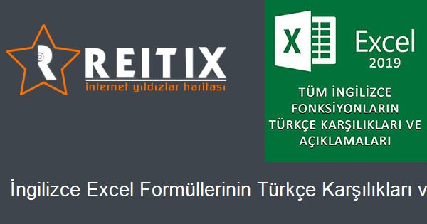 İngilizce Excel Formüllerinin Türkçe Karşılıkları ve Açıklamaları