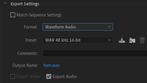adobe premiere export audio only