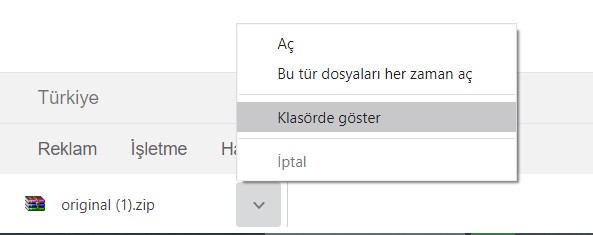 chrome klasörde göster