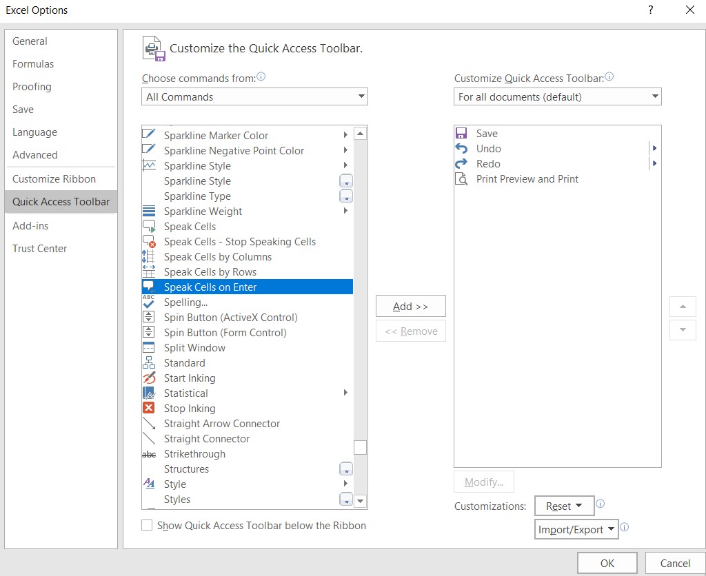 excel add to toolbar