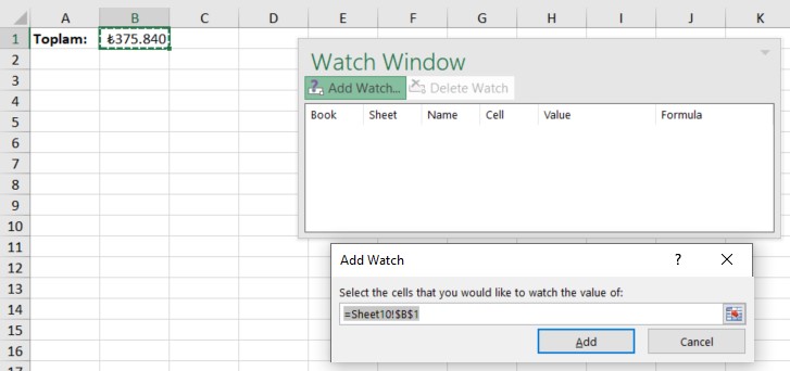 excel add watch