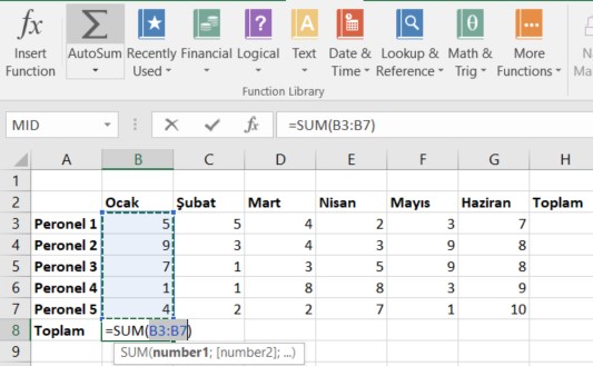 excel autosum