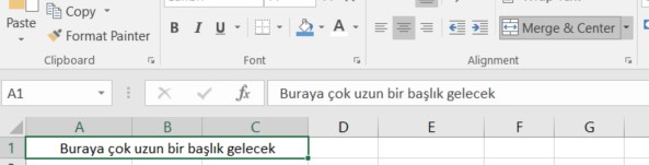 excel birleştir ve ortala