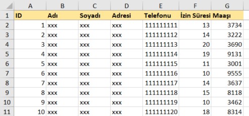 excel bölmeleri dondur