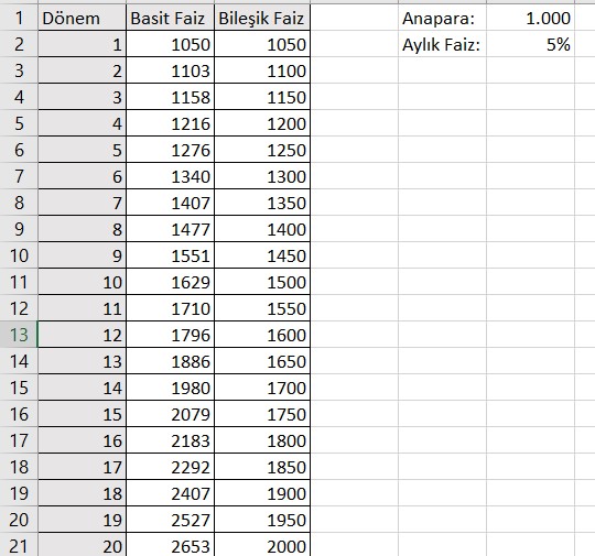 excel faiz hesaplama