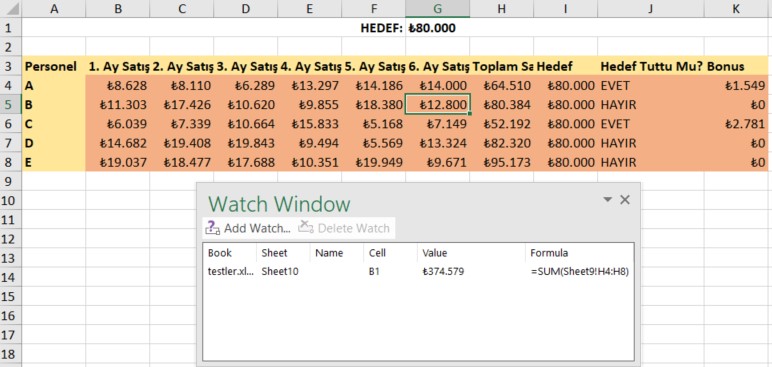 excel farklı sekmedeki değeri görmek