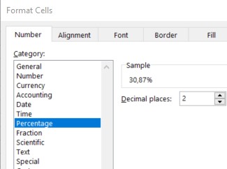 excel format cells percentage