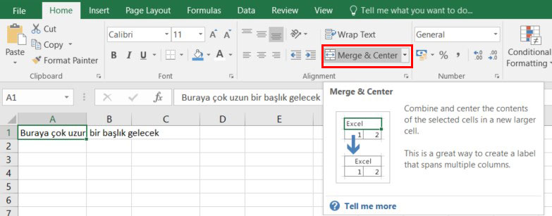 excel ingilizce hücre birleştirme