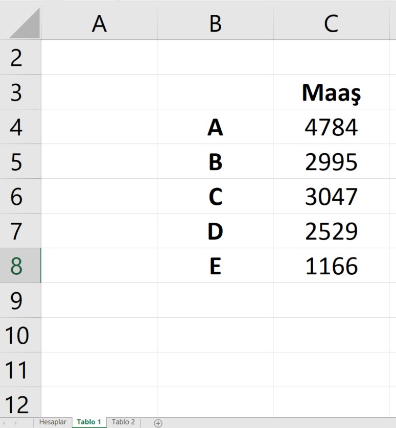 excel maaşlar tablosu