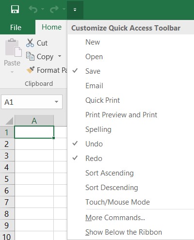 excel quick access toolbar