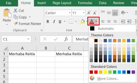 excel yazı renk değiştirme