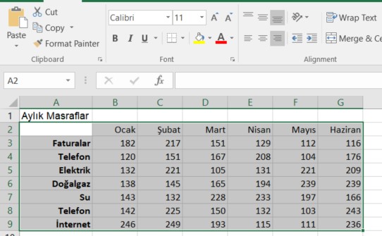 excel sağa hizalama yapmak