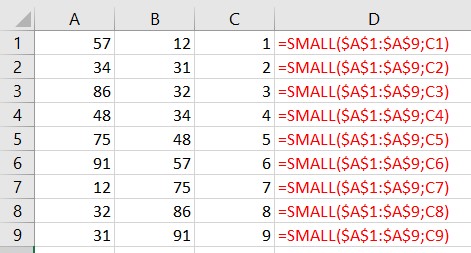 excel small function