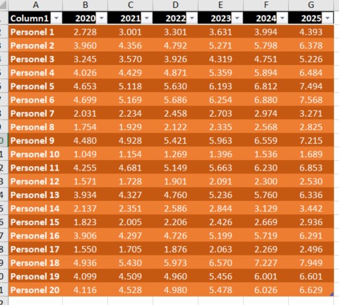 excel tablo