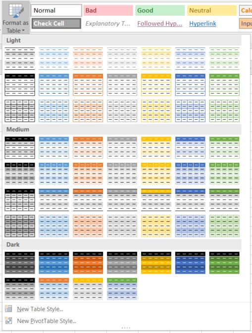 excel tablo olarak biçimlendir