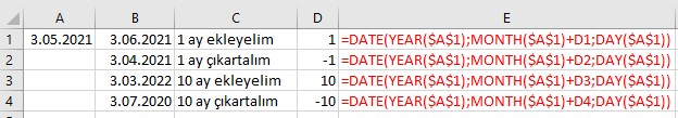 excel tarihe ay eklemek