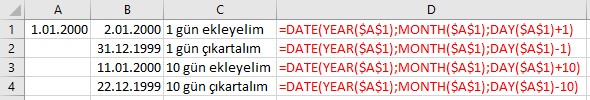 excel tarihe gün eklemek