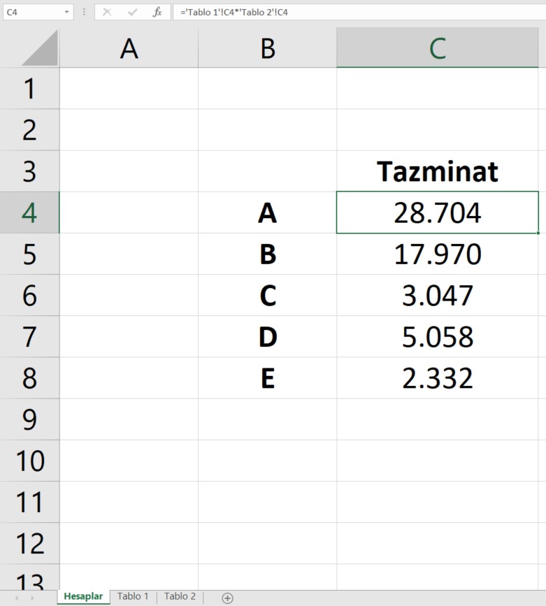 excel tazminat hesabı