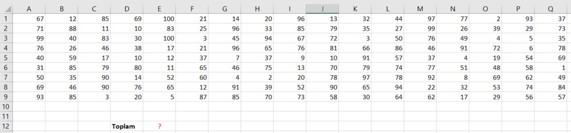 excel toplam