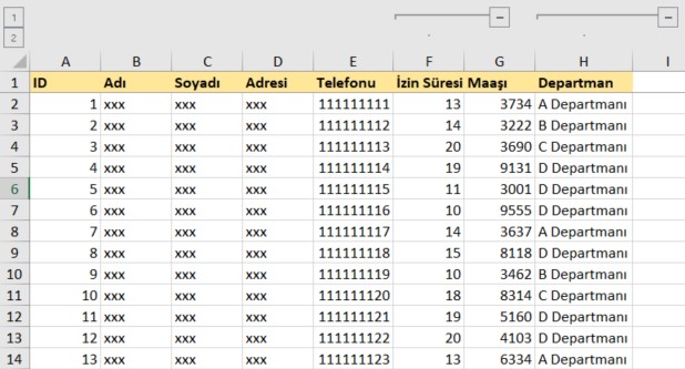 excel verileri gruplamak