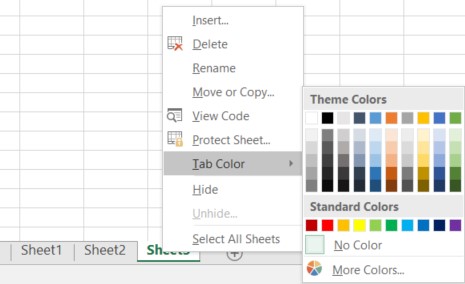 excel worksheet change color