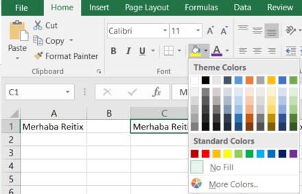 excel yazı arka plan rengi