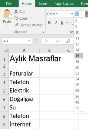 excel yazı büyüklüğü toplu değiştirme