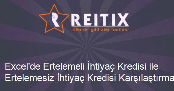 Excel'de Ertelemeli İhtiyaç Kredisi ile Ertelemesiz İhtiyaç Kredisi Karşılaştırması