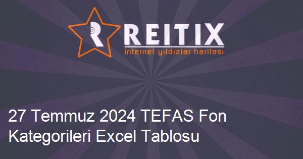 27 Temmuz 2024 TEFAS Fon Kategorileri Excel Tablosu