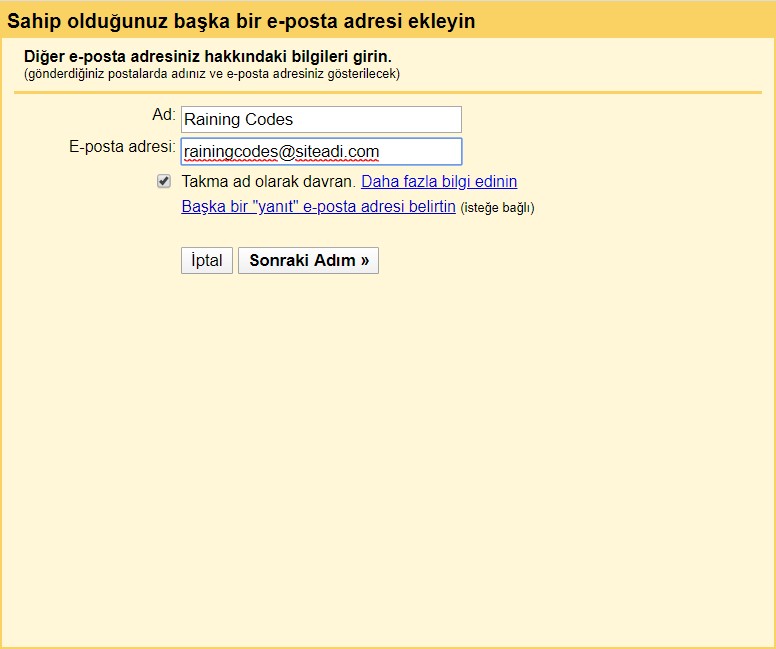 gmail mail adresi eklemek