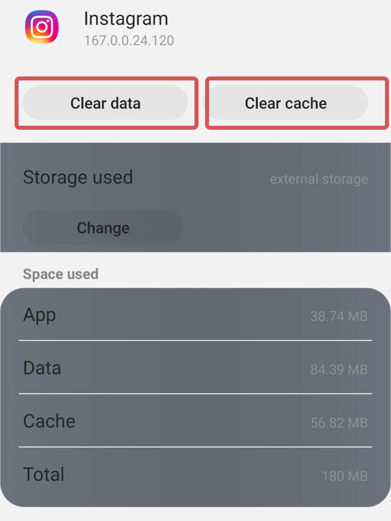 instagram clear data cache