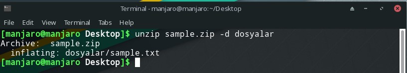 linux unzip to folder terminal