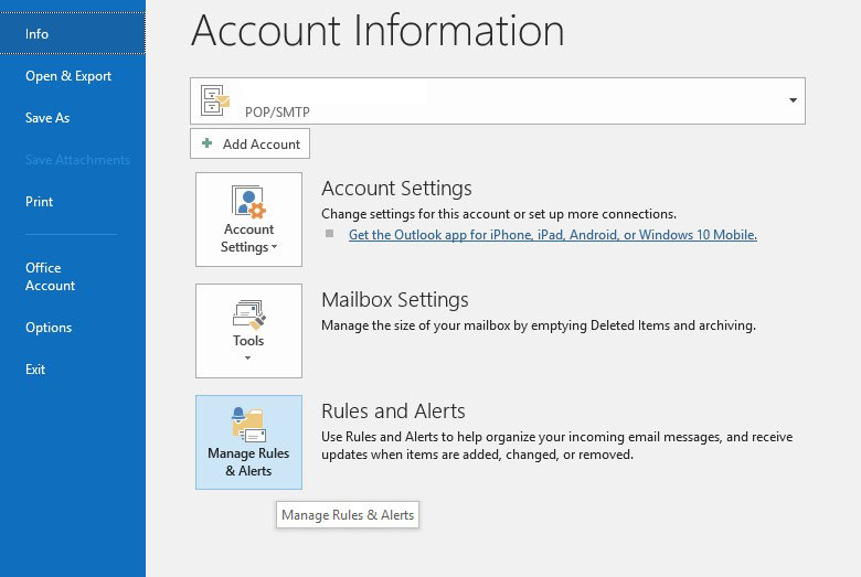 outlook manage rules and alerts