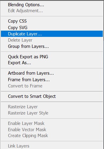 photoshop duplicate layer menu