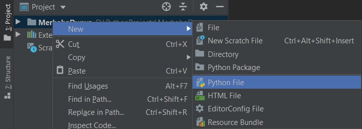 pycharm new python file