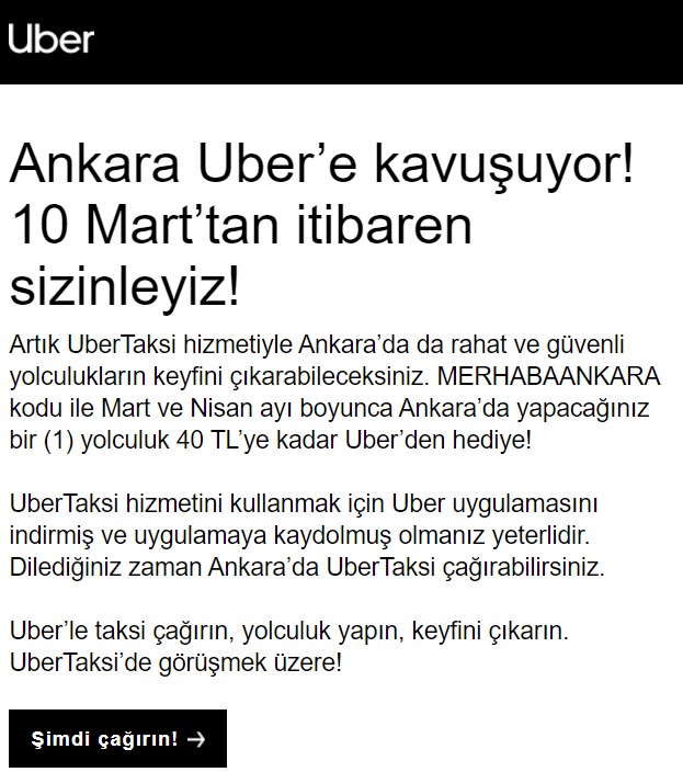 uber ankara promosyon