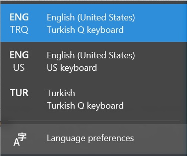 windows 10 klavye dil seçenekleri