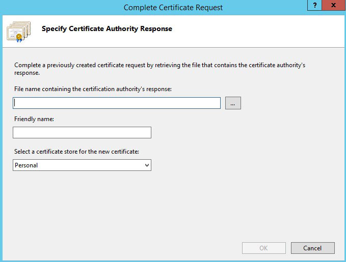 windows iis complete certificate request