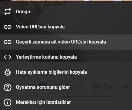 youtube geçerli zamana ait video url